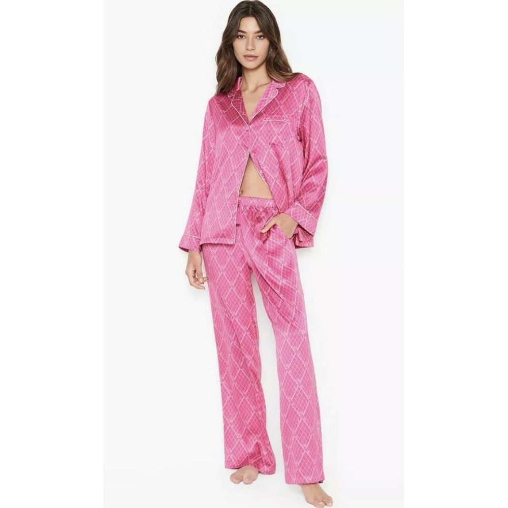 Rare Victoria's Secret Pink Afterhours Satin Pajama Set Iconic Pajama Med  Long